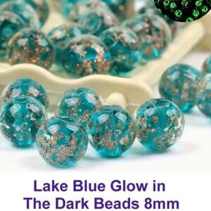 Illumination Lake Blue Glow in the Dark Beads.  15 Beads - 8mm